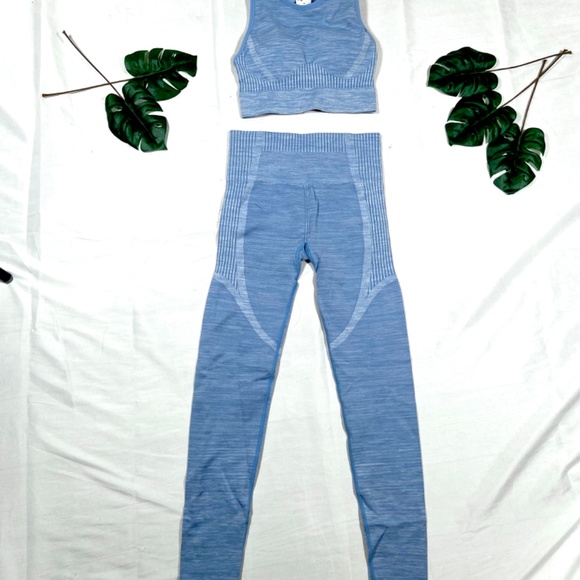 Ryka Blue Seamless Infinity Workout Sports Bra Tank and Leggings Set S/P - Picture 2 of 5